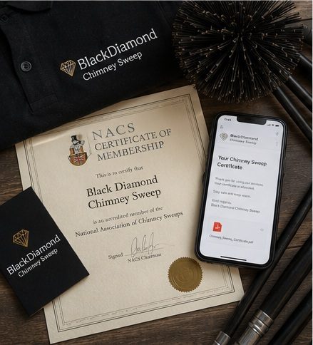 NACS Certificate of Membership for Black Diamond Chimney Sweep with the sweep certificate emailed to a customer